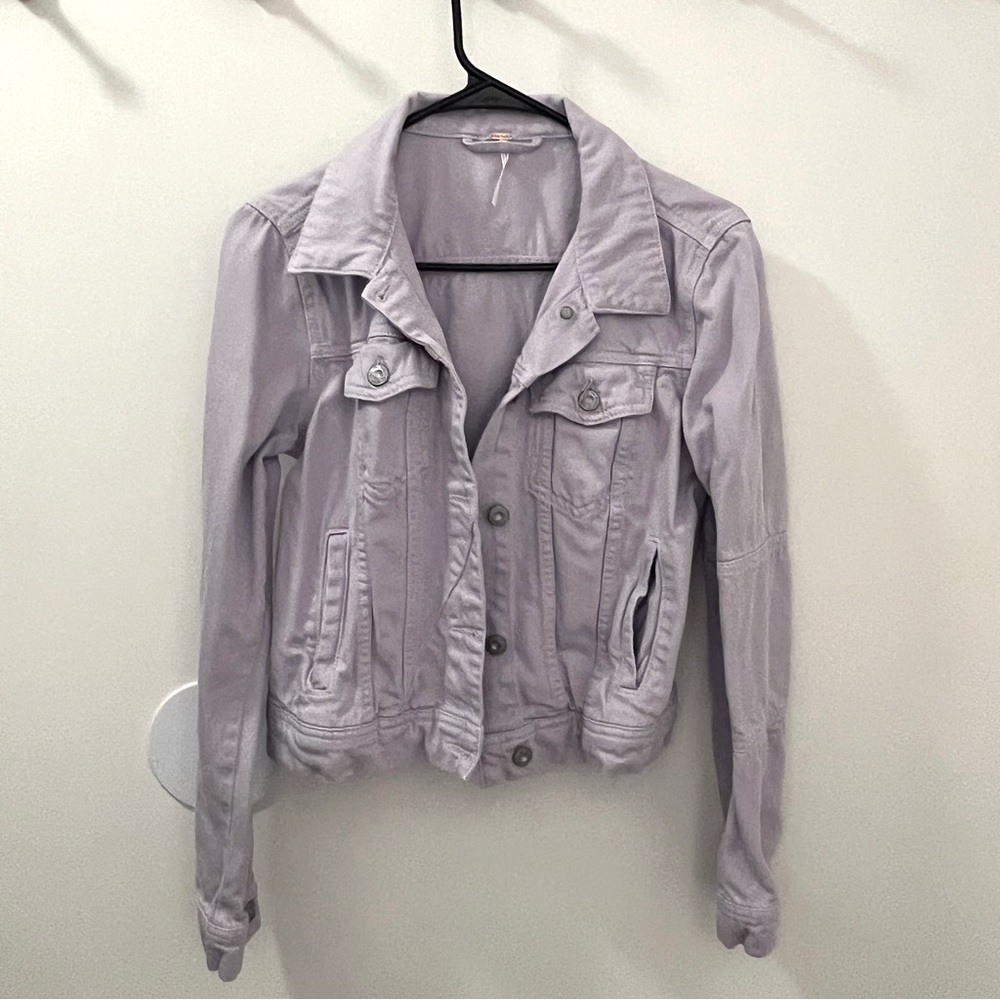 Free People Cropped Lavender Denim Jacket